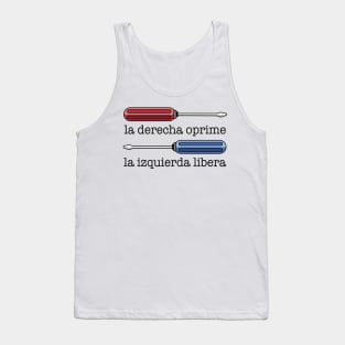 Rightie Tightie Leftie Loosie Black outlines - Spanish Translation; la derecha oprime, la izquierda libera Tank Top